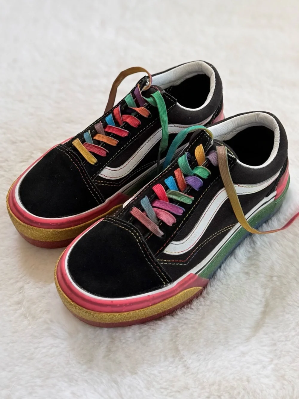 VANS Women’s 5 Old Skool Stacked Glitter Sneakers • Platform Suede Canvas Shoes